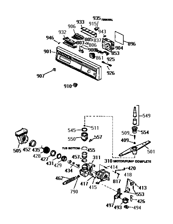 Kenmore 3631674590 escutcheon and motor pump diagram