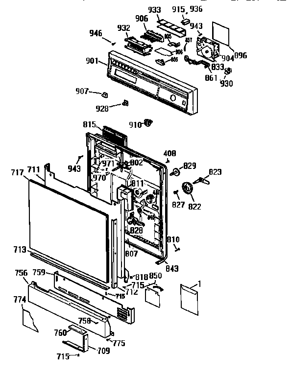 Kenmore 3631414597 door and control panel diagram