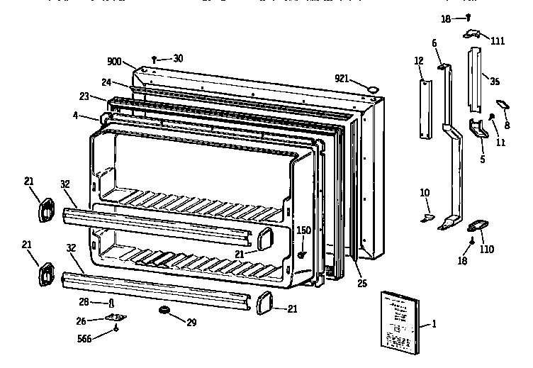 Kenmore 3639751621 freezer door diagram