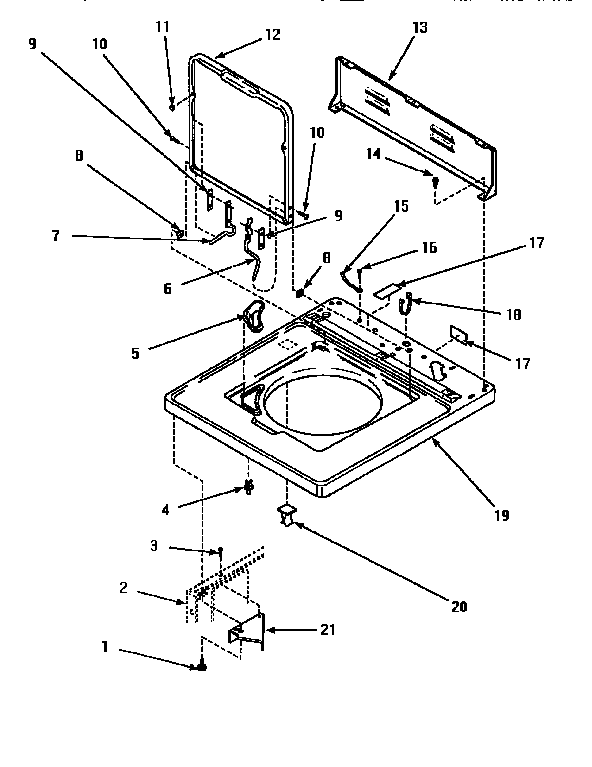 Amana AWM473W2 cabinet top, door & rear panel diagram