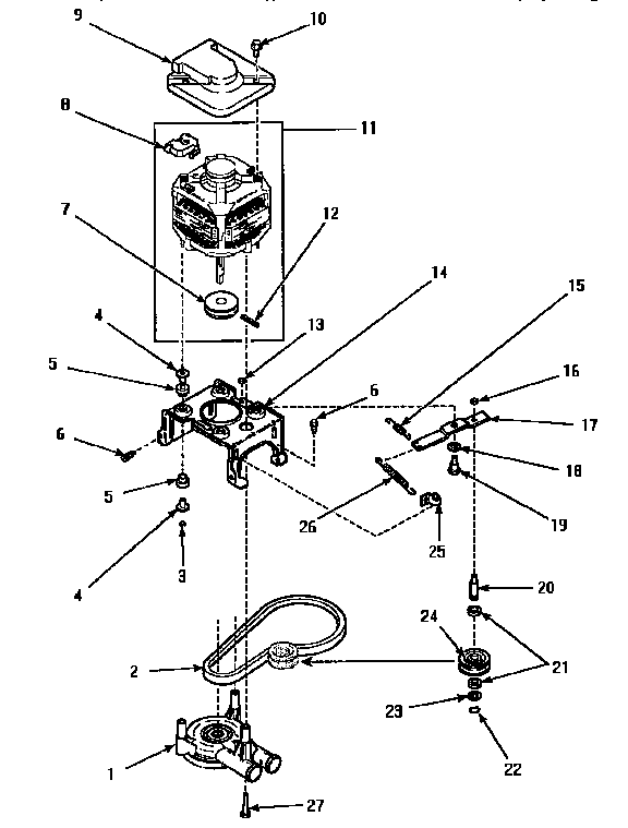 Amana AWM473W2 motor, pump & idler assembly diagram