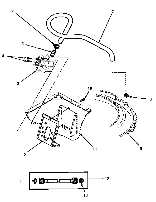 Amana AWM473W2 inlet hose & mixing valve mount diagram