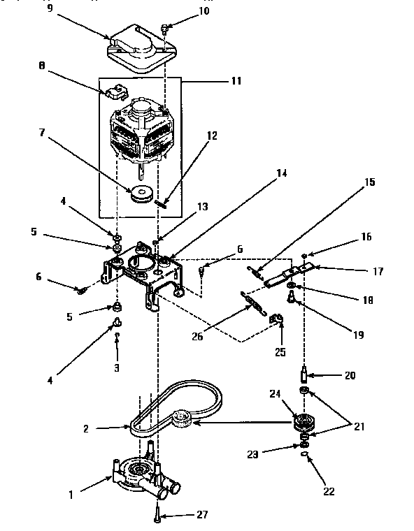 Amana AWM392W2 motor, pump & idler assembly diagram