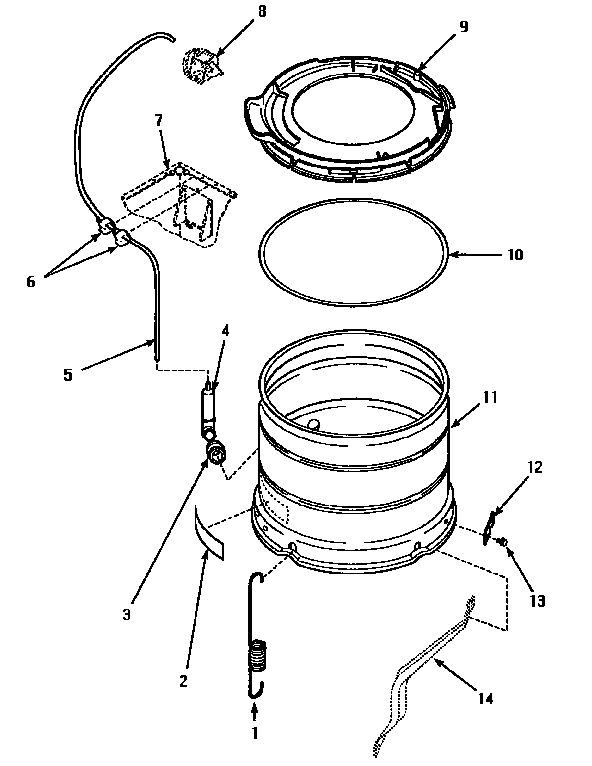 Amana AWM392W2 outer tub & pressure hose diagram
