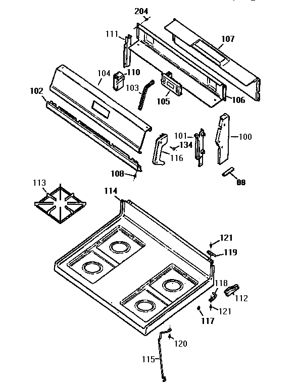 GE JGBC18EV2WW control panel/main top diagram