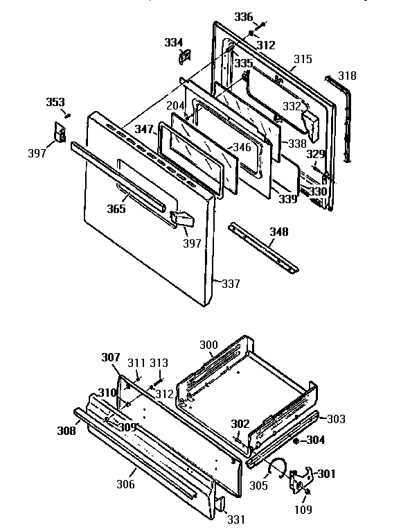 GE JGBC18EV2WW door and broiler diagram