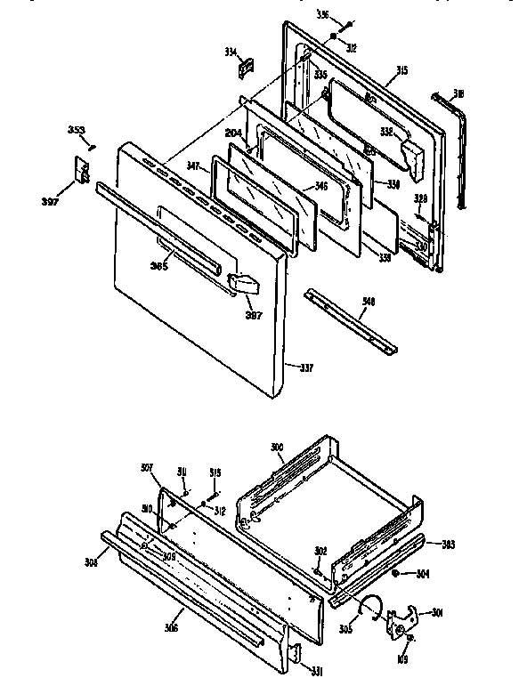 GE JGBS18EV2WW door and broiler diagram