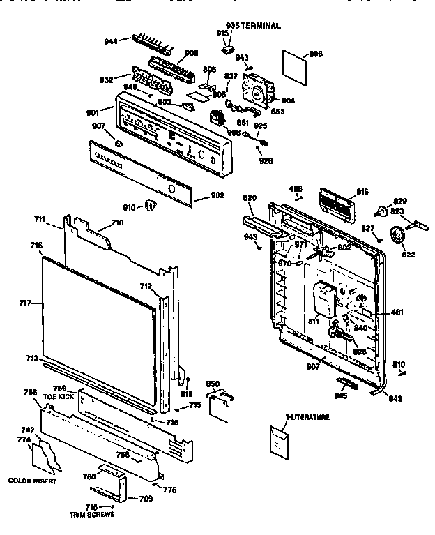 GE GSD1230X66WW control panel and front diagram