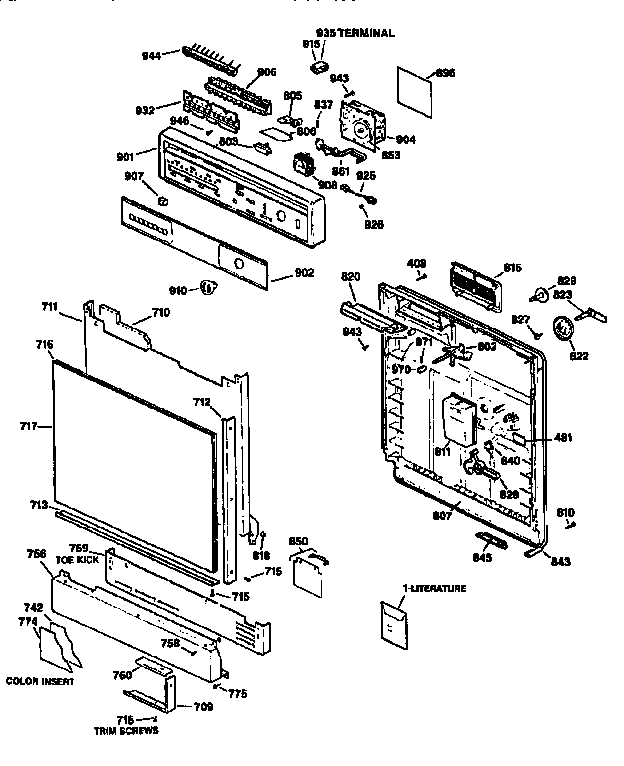 GE GSD1236X66WW control panel and front diagram