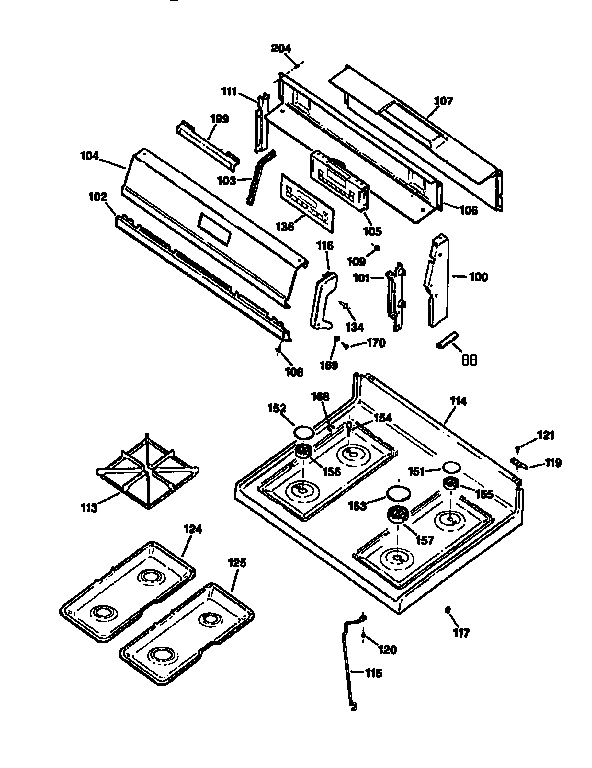 GE JGBP35WEV2WW control panel and cooktop diagram