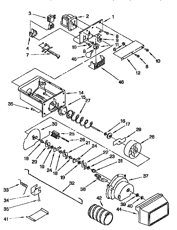 Kenmore 1069555923 motor and ice container diagram