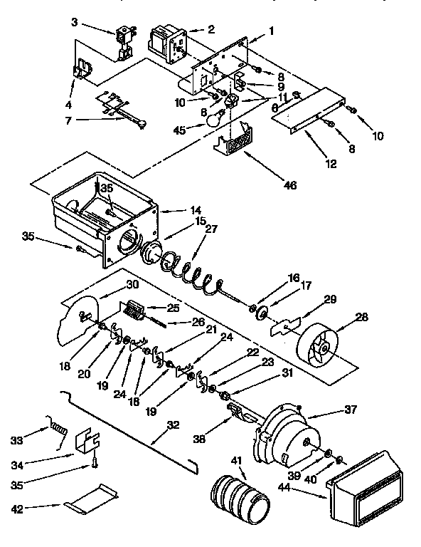 Kenmore 1069552952 motor and ice container diagram