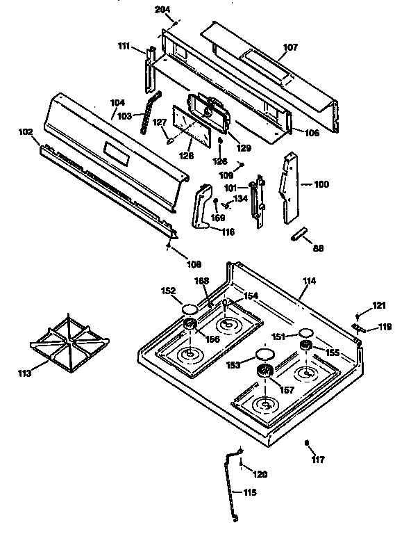 GE JGBS22GEV2WH control panel and cooktop diagram