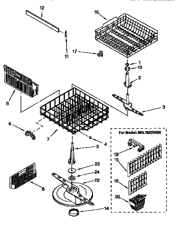 Kenmore 66516625690 dishrack diagram