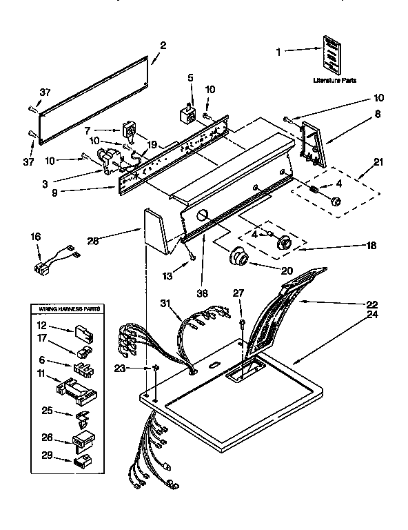 Kenmore 11097565120 top and console diagram