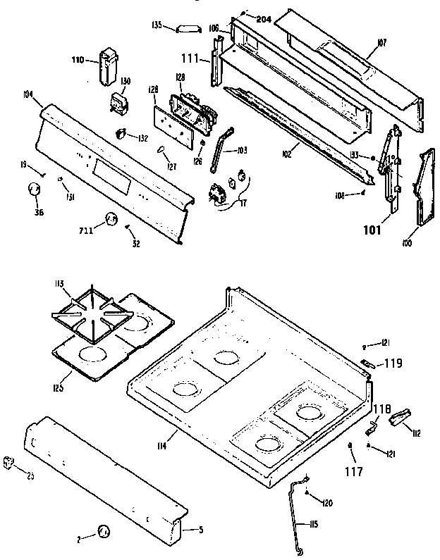 Kenmore 3627345191 main top section diagram