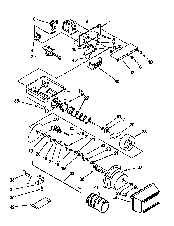 Kenmore 1069552911 motor & ice container diagram