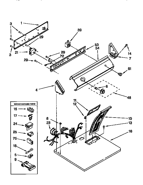 Whirlpool LGR4634DQ1 top and console diagram