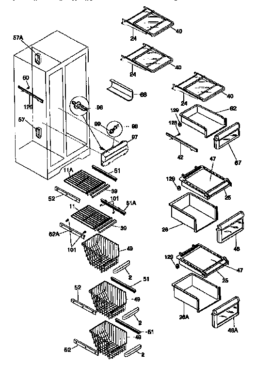 Frigidaire FRS24WSCB1 shelves diagram