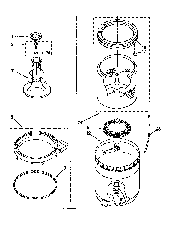 Kenmore 11091551210 agitator, basket and tub diagram