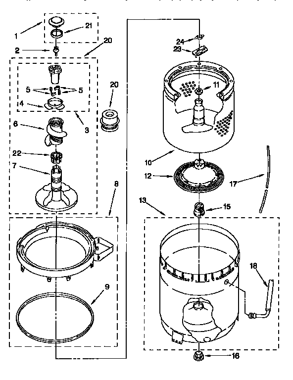 Kenmore 11092587210 agitator, basket and tub diagram