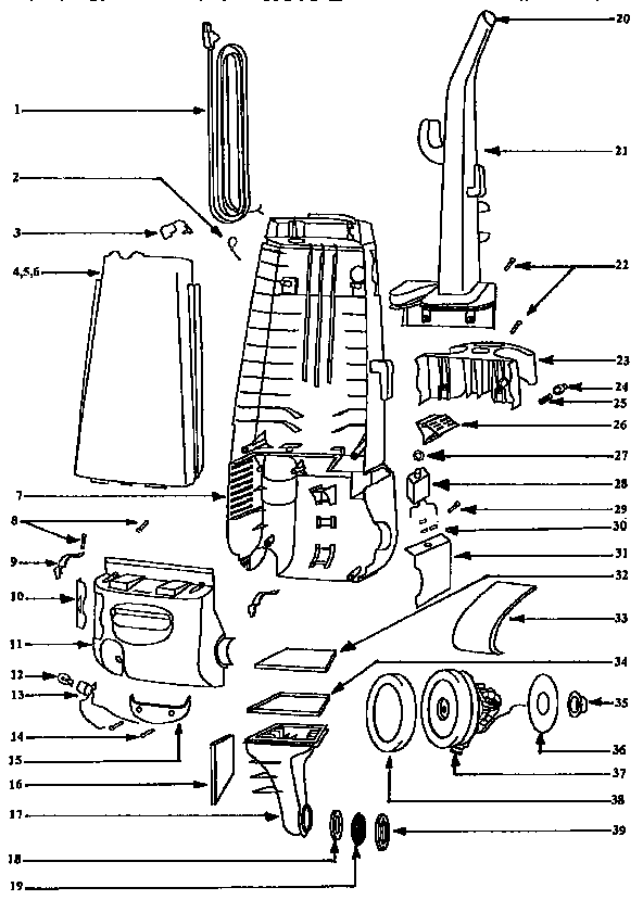 Eureka 4350A handle and bag housing diagram
