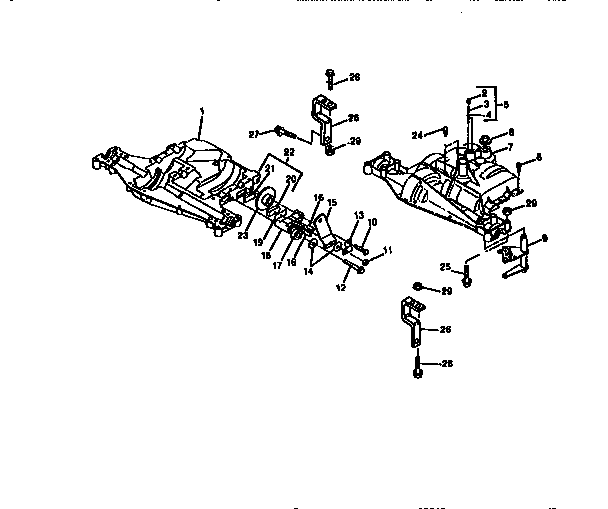 Sabre 1546 transaxle shifter, brake and case diagram