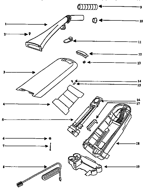 Eureka AV9875AT handle and bag housing diagram
