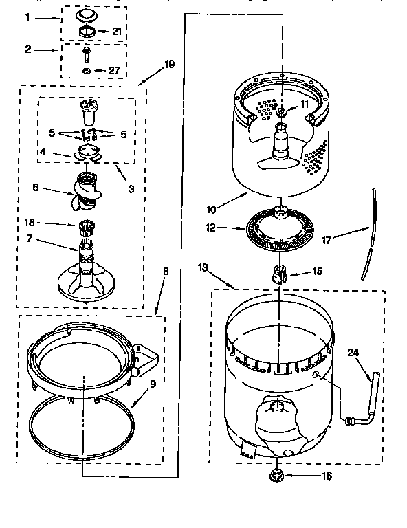 Kenmore 11092580900 agitator, basket and tub diagram