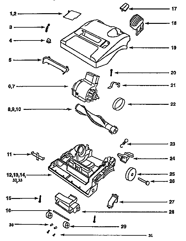 Eureka 9734DTH nozzle and motor assembly diagram