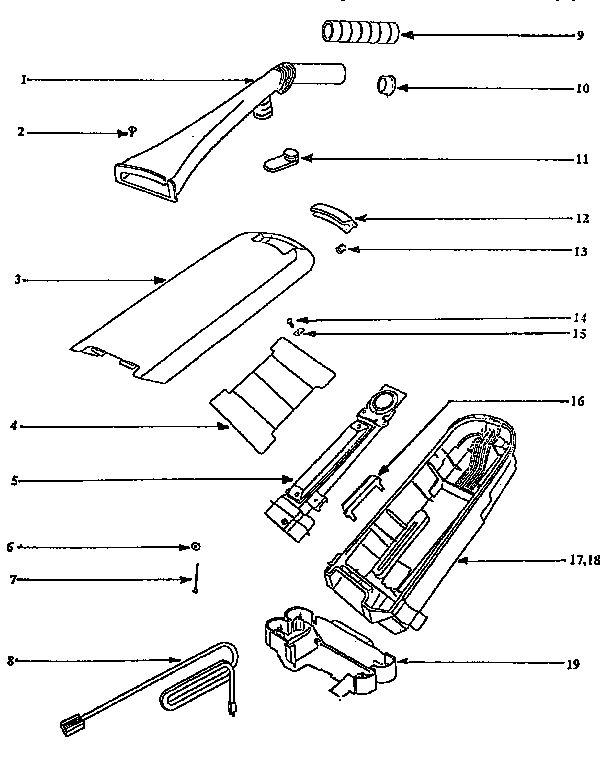 Eureka 9734DTH handle and bag housing diagram