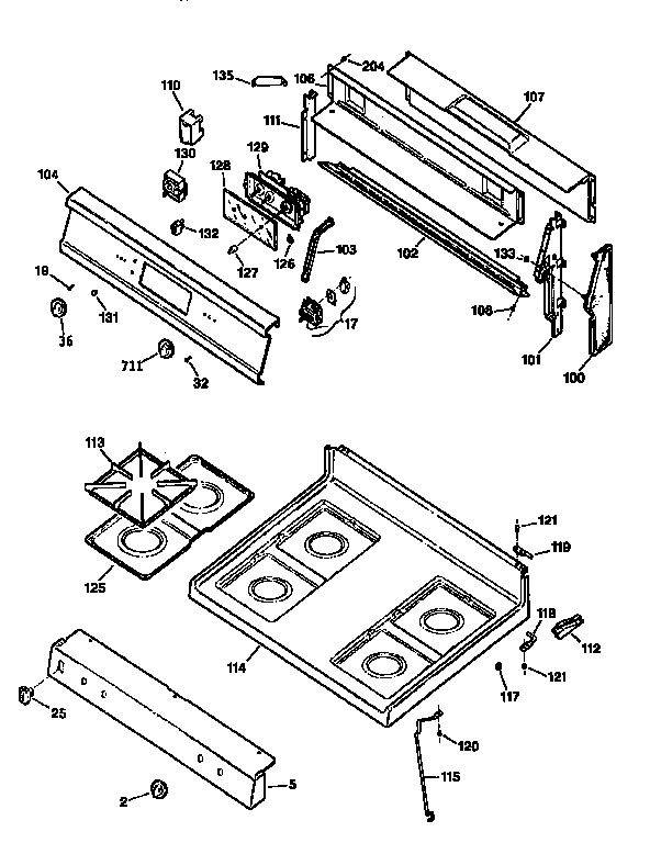 Kenmore 3627345893 control panel and cooktop diagram