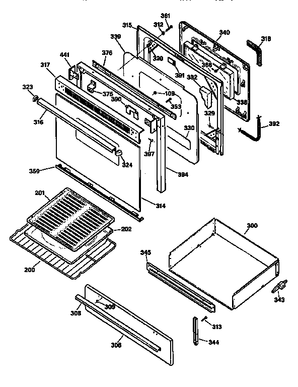 Kenmore 3627345893 door and drawer diagram
