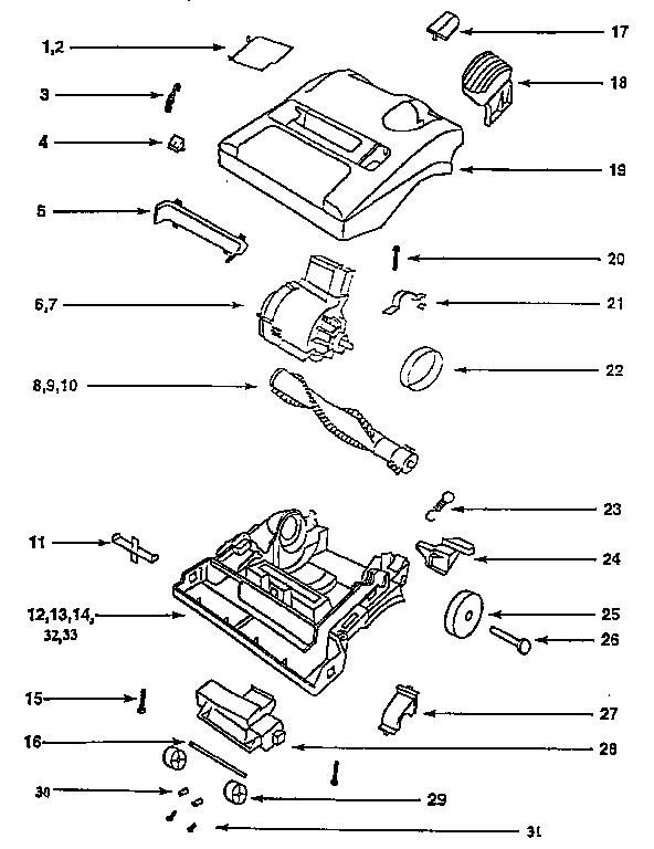 Eureka 9721ATX nozzle and motor assembly diagram