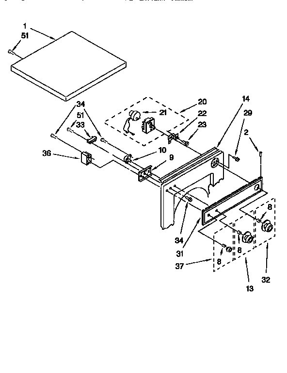 Kenmore 11088519100 top and console diagram
