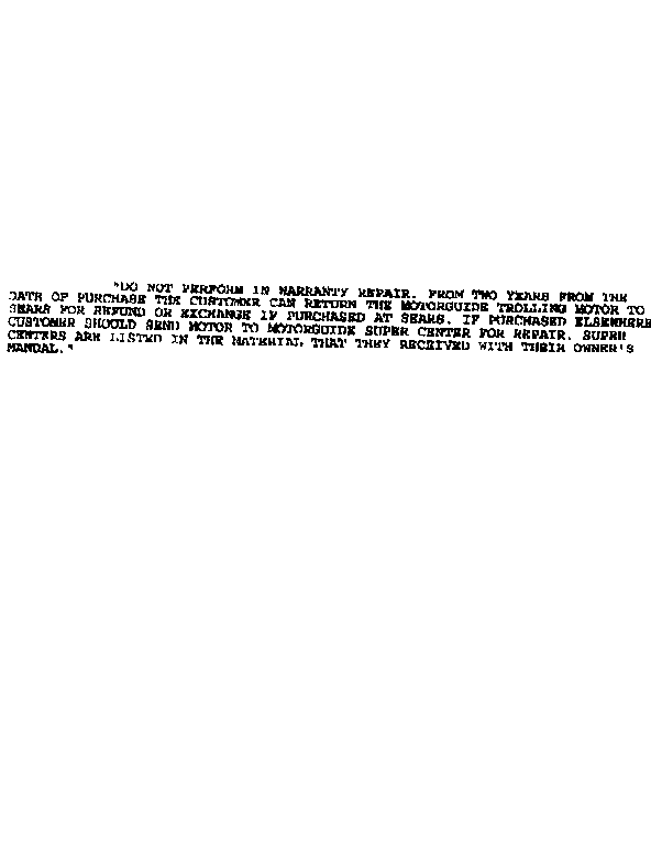 Motorguide SF300B warranty notes diagram