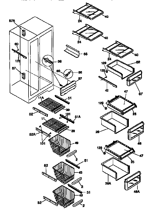 Frigidaire FRS24WSCB2 shelves diagram