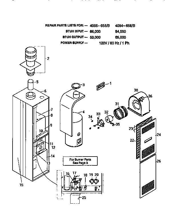 Coleman Evcon 4084-656/B non-functional replacement parts diagram