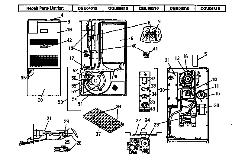 Coleman Evcon CGU08016 functional replacement parts diagram