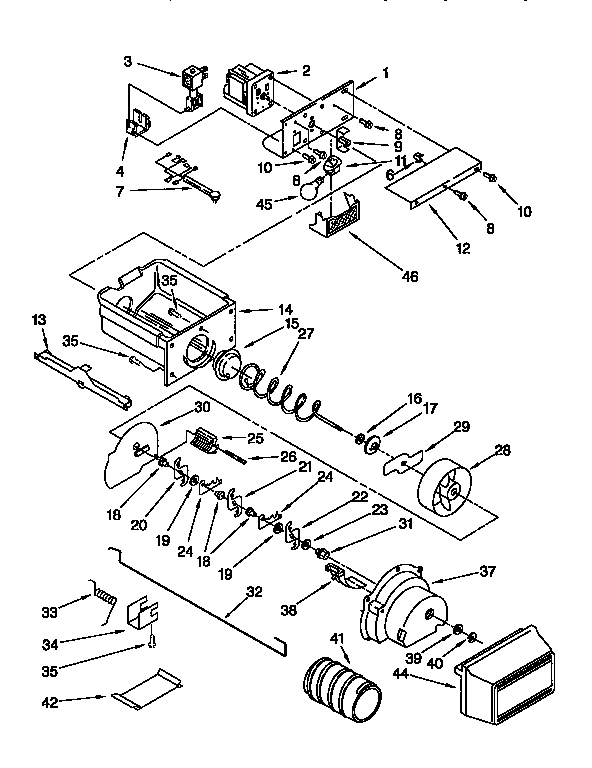 Kenmore 1069550751 motor and ice container diagram