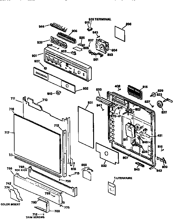 GE GSD4020Y70BB escutcheon and door assembly diagram