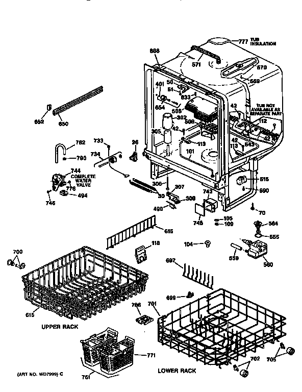 GE GSD4020Y70BB body diagram