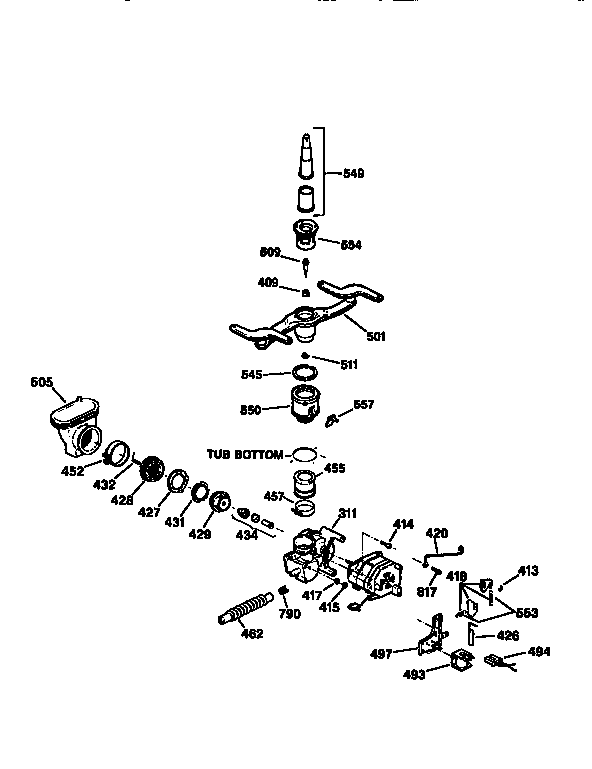 GE GSD4130Y70WW motor-pump mechanism diagram