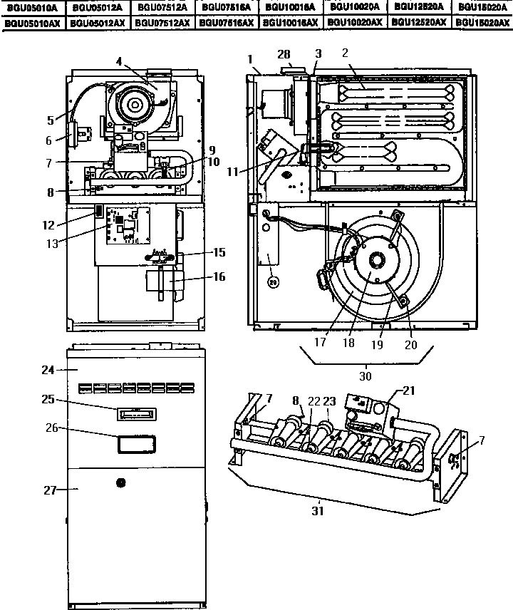 Coleman Evcon BGU05010A unit parts diagram