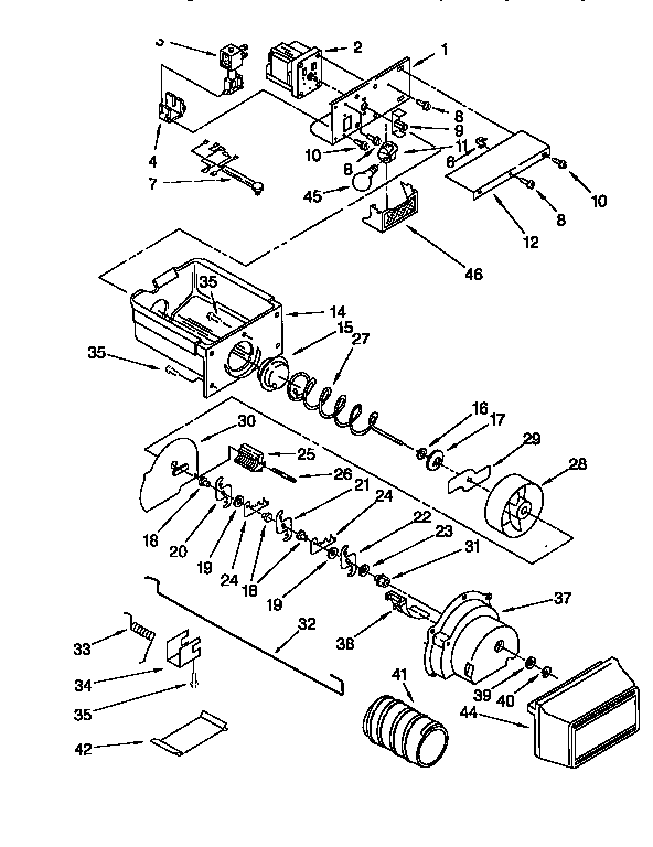 Kenmore 1069557612 motor and ice container diagram