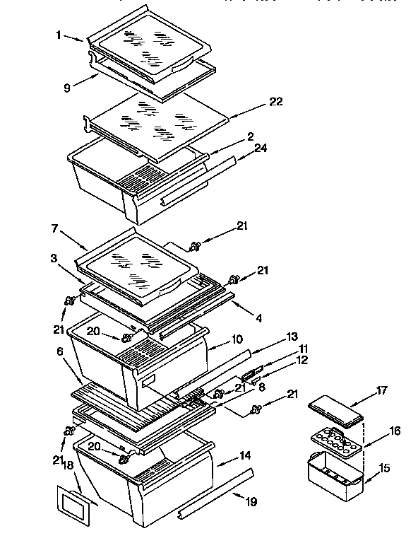 Kenmore 1069555722 refrigerator shelf diagram