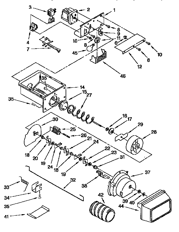 Kenmore 1069555722 motor and ice container diagram