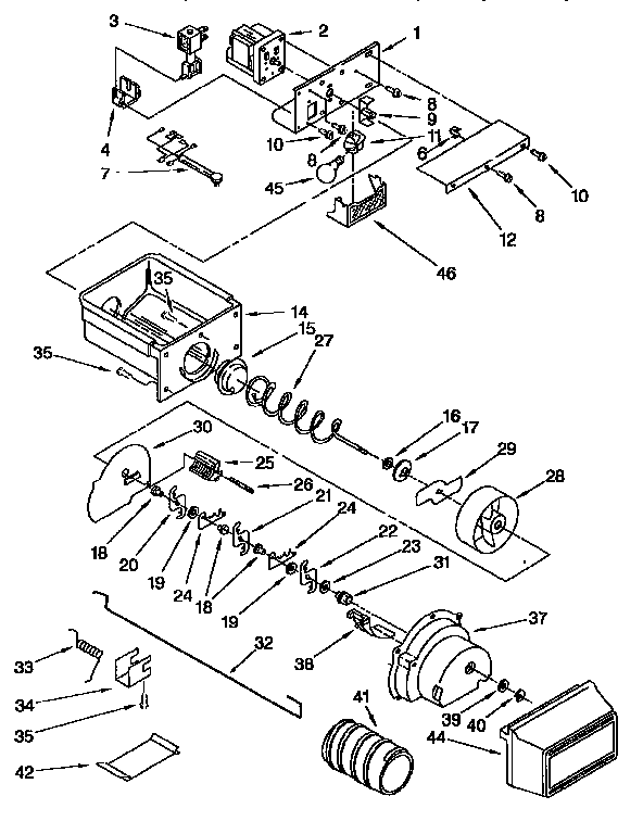Kenmore 1069552822 motor and ice container diagram