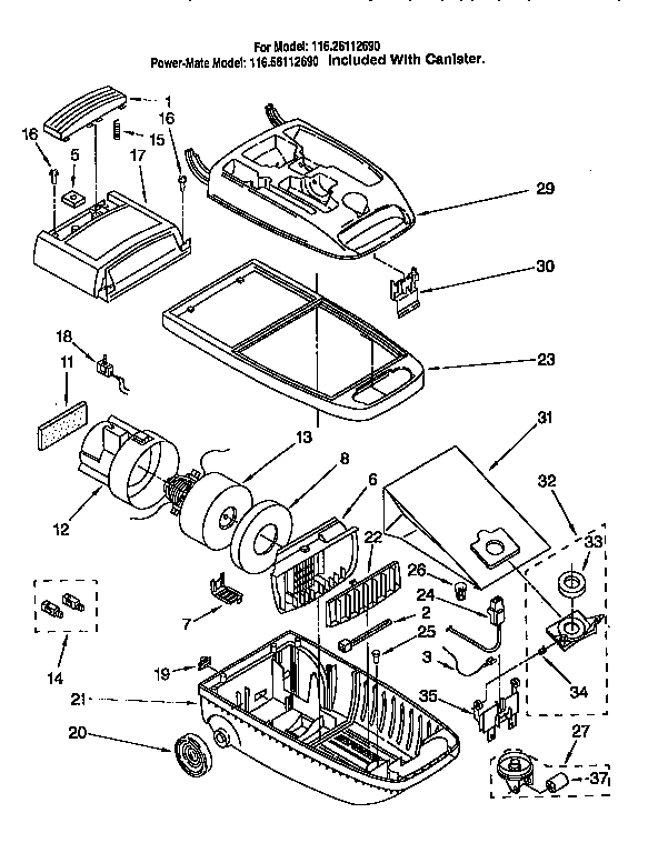 Kenmore 11626112690 vacuum cleaner diagram