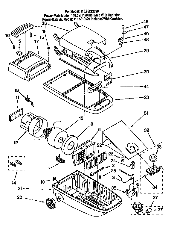 Kenmore 11626212690 vacuum cleaner diagram